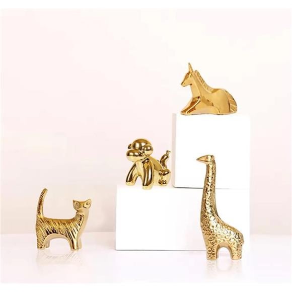 NEW - 2 Pcs Gold Home Décor Small Giraffe Statue Decorative Sculpture - Picture 3 of 7
